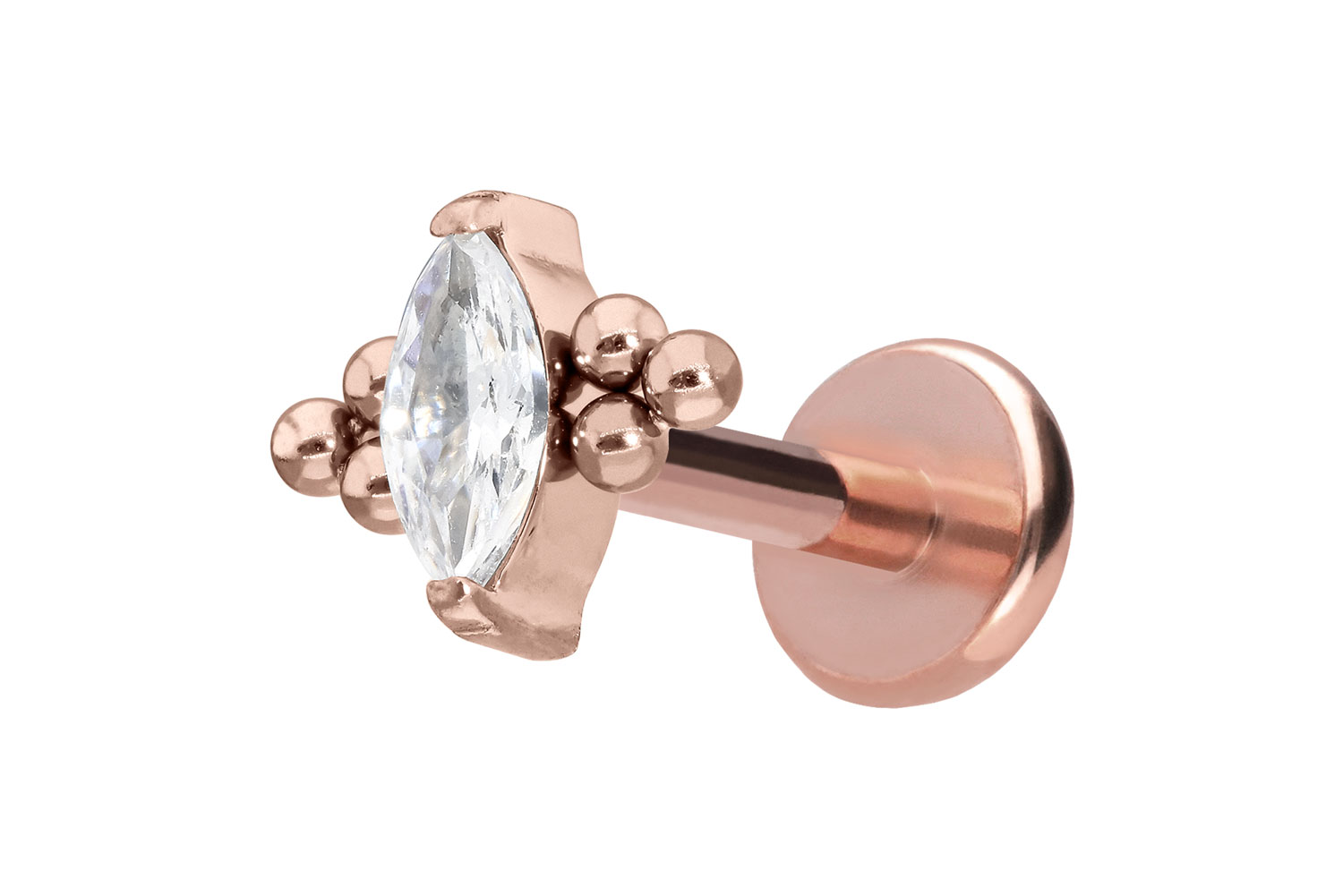 Titan Labret Piercing mit Push Fit KRISTALLTROPFEN + 6 KUGELN